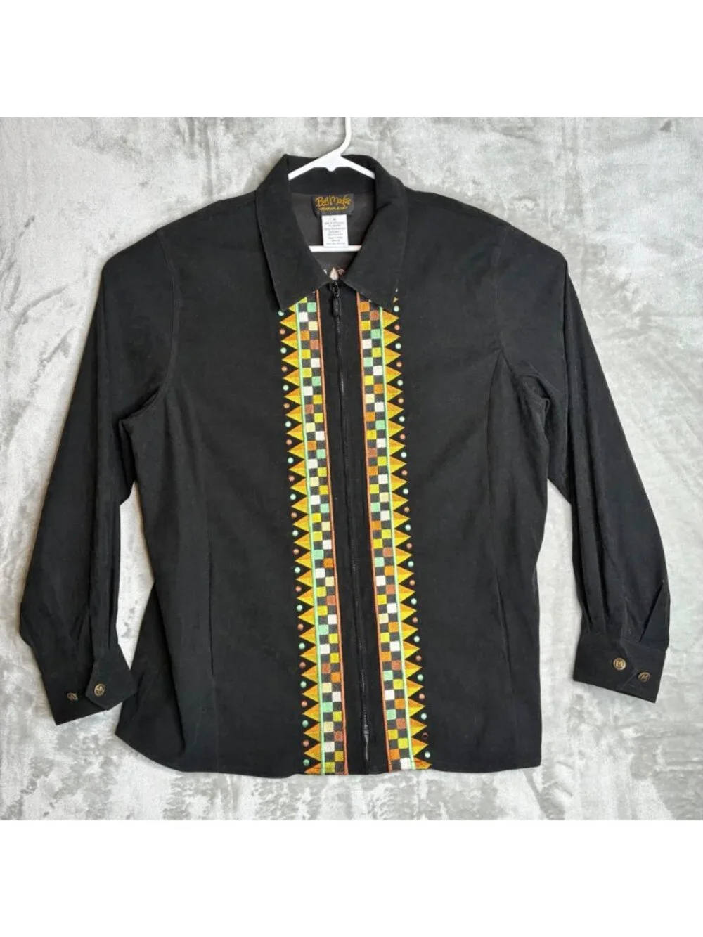 Bob Mackie Wearable Art Black Embroidered Zip Front Shirt With Horse Design 1X - Picture 2 of 7